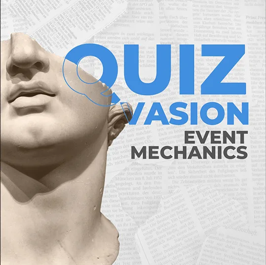 Quizvasion pubmat with a statue head
