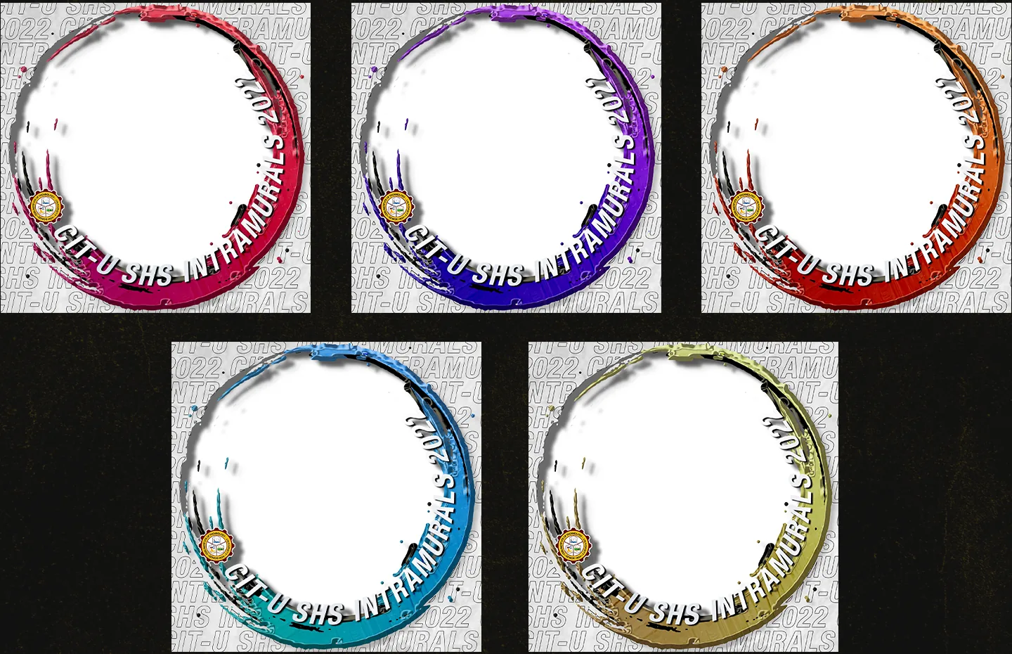 Five colour variants of an intramurals profile frame