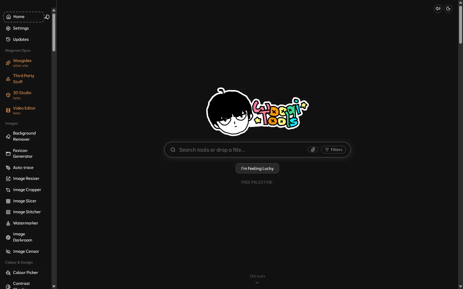 Woogi Tools homepage with a hand-drawn logo and a search bar